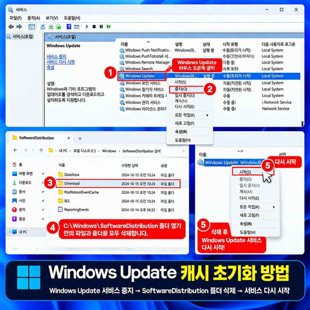 Windows Update 캐시를 초기화하세요