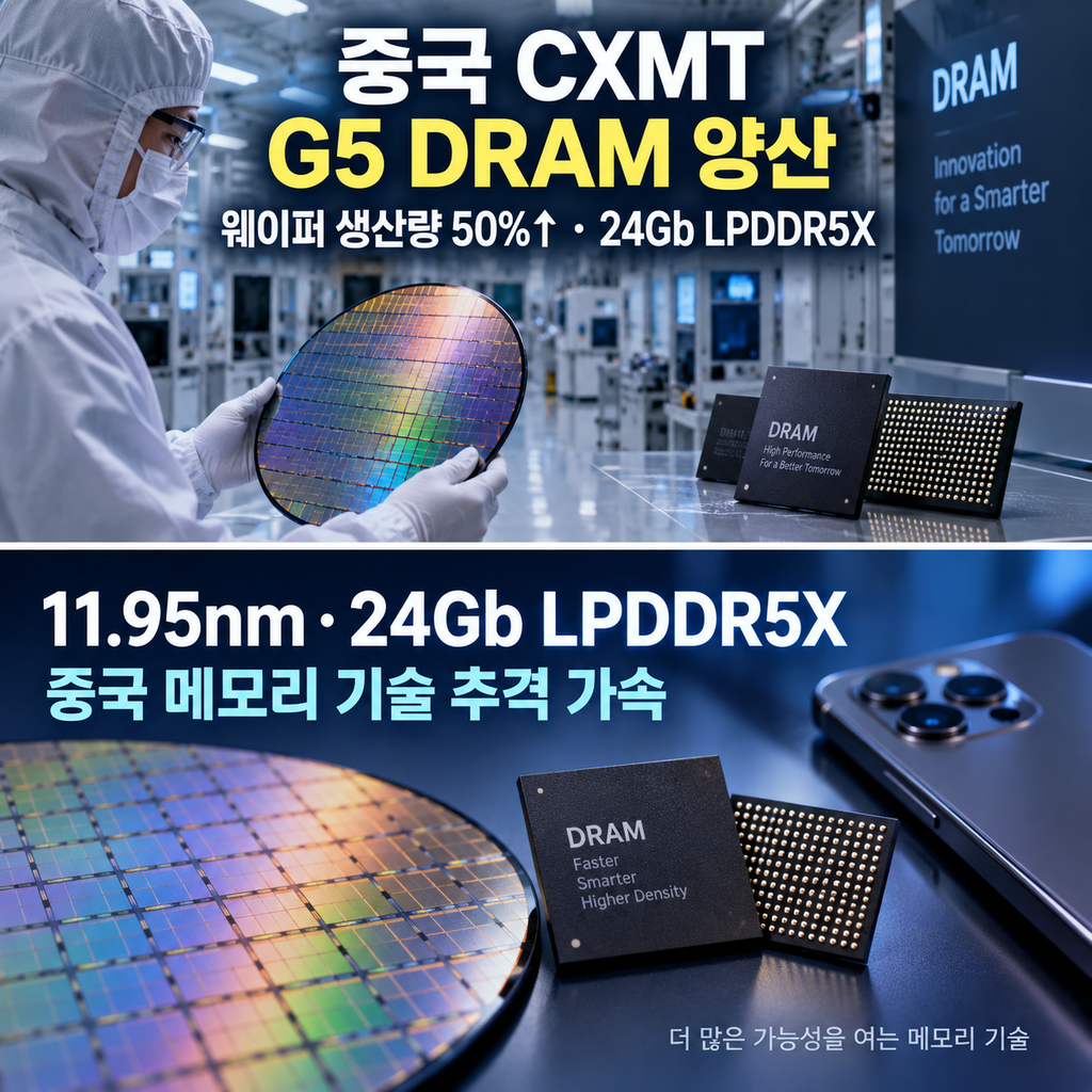 중국 CXMT G5 DRAM 양산 돌입…웨이퍼 생산량 50%↑, 삼성·SK하이닉스 추격