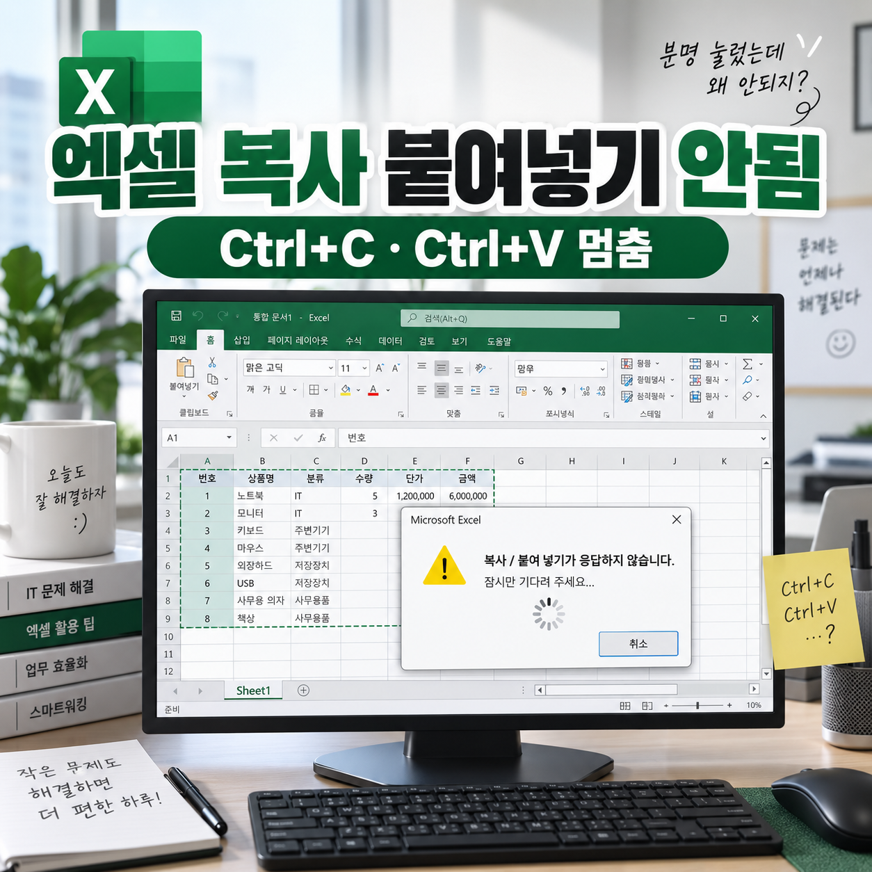 엑셀 복사 붙여넣기 안됨｜Ctrl+C·Ctrl+V 멈출 때 해결 8가지
