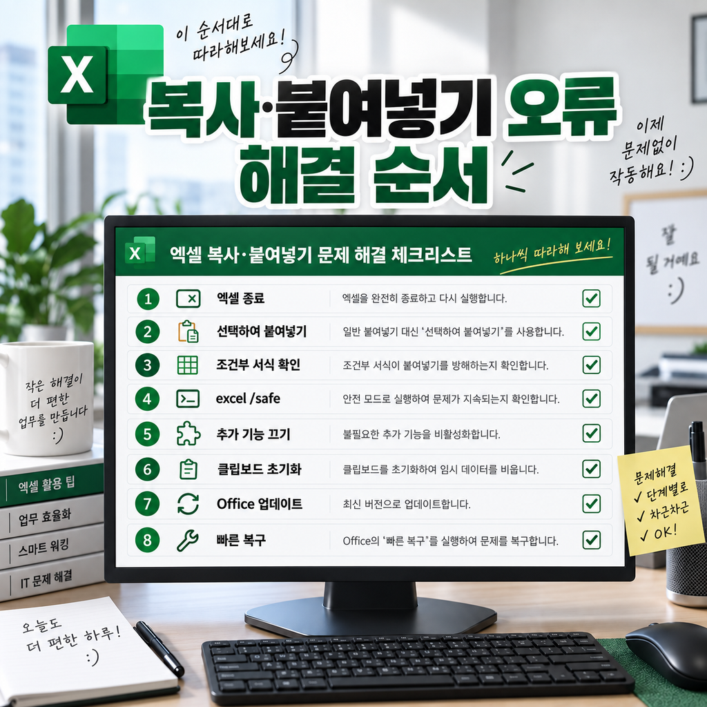 엑셀 복사 붙여넣기 멈춤 해결 순서