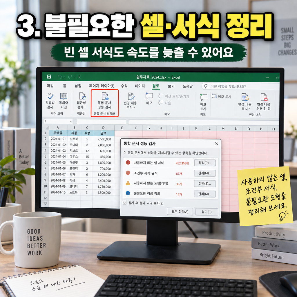 사용하지 않는 셀과 과도한 서식 정리