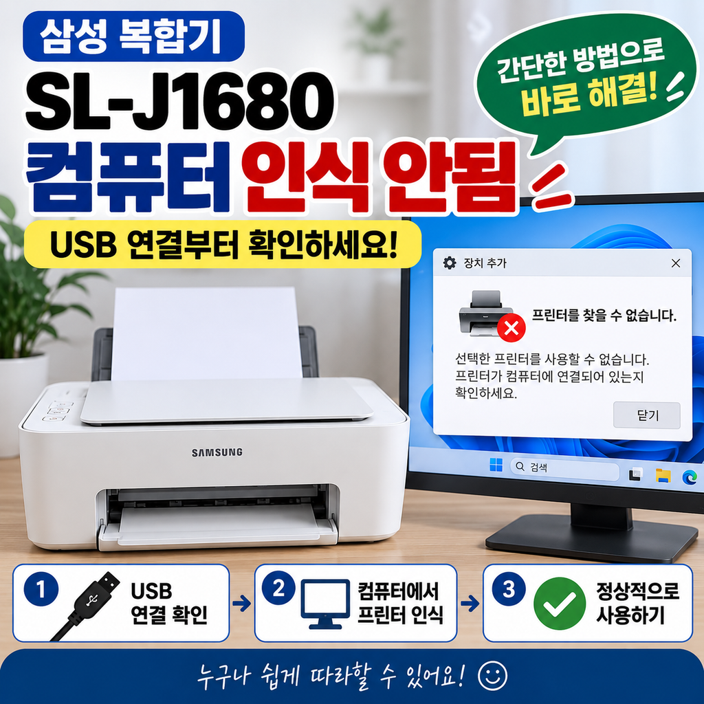삼성 SL-J1680 컴퓨터 인식 안됨|USB 연결 오류 쉽게 해결