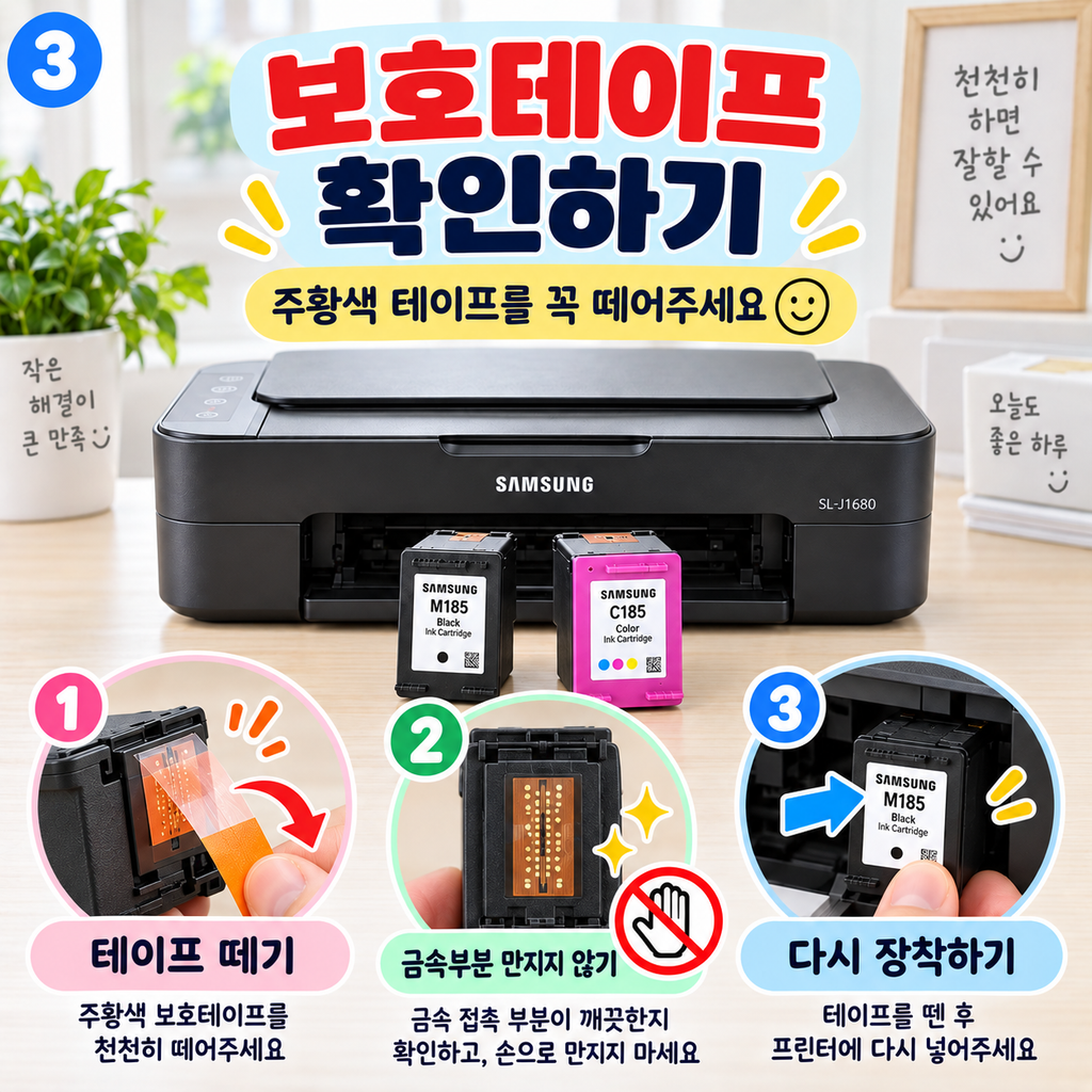 보호테이프를 꼭 떼었는지 확인하세요