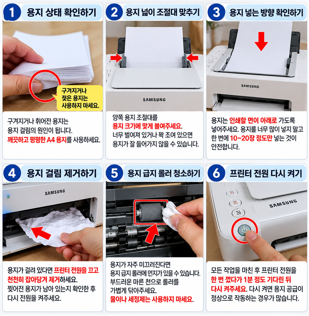 너무 많은 종이를 빼고 적당량만 넣는 모습