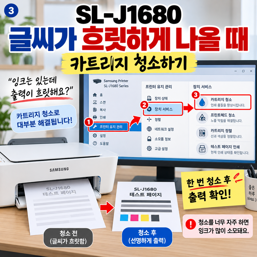 잉크 카트리지 청소를 해보세요