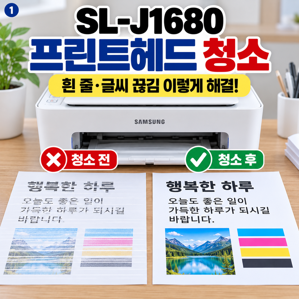 삼성 SL-J1680 프린트헤드 청소｜흰 줄·글씨 끊김 쉽게 해결