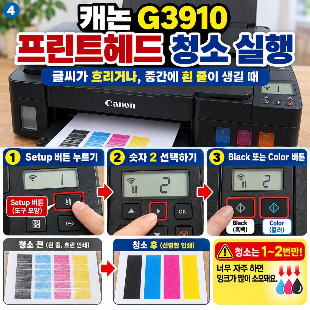 Setup → 숫자 2 → Black 또는 Color