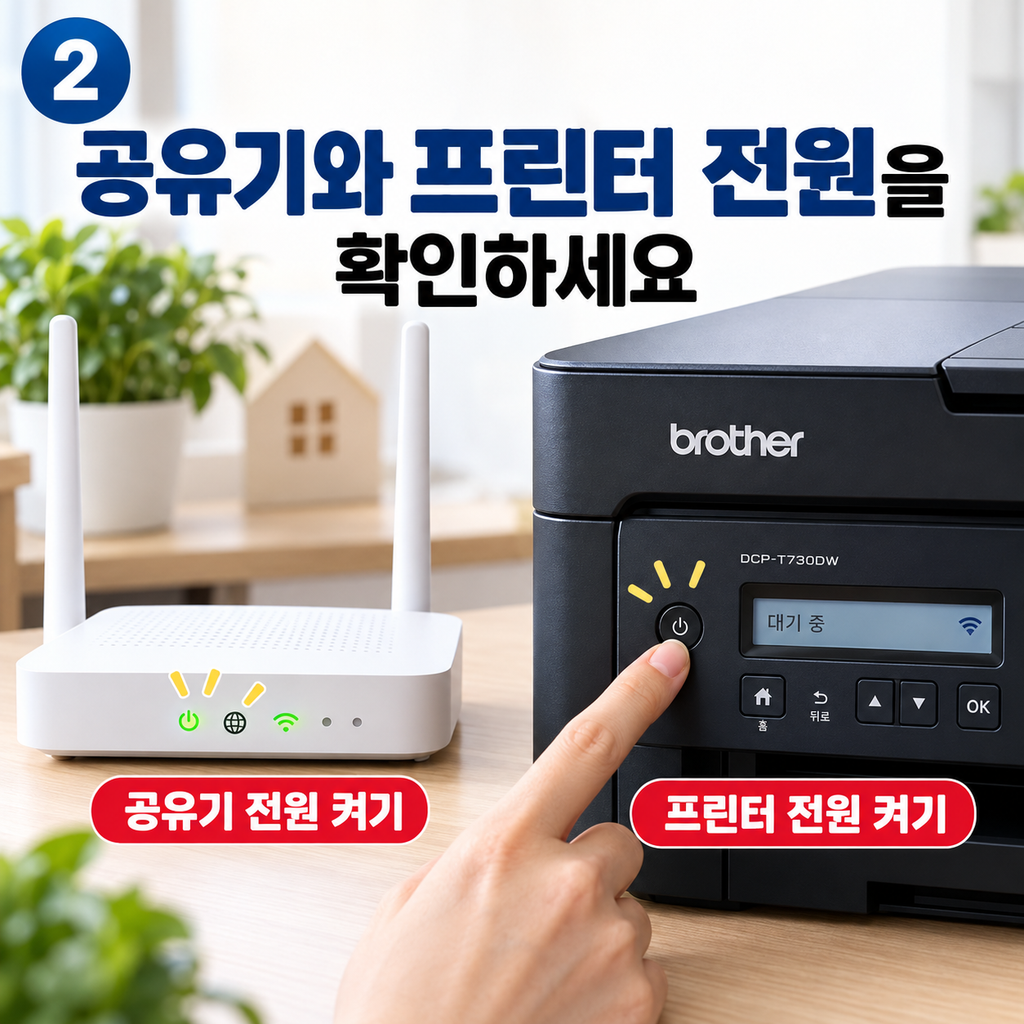 브라더 DCP-T730DW 와이파이 연결 안됨