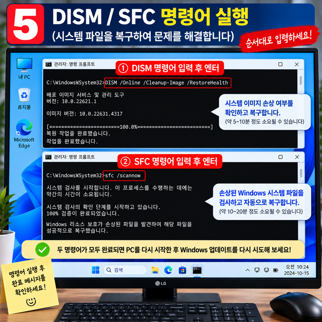 DISM과 SFC로 시스템 파일을 검사하세요