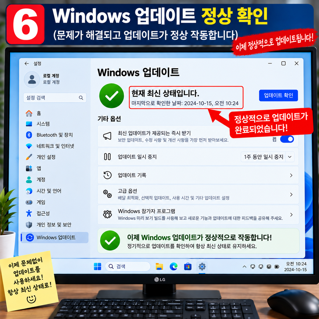 Windows 업데이트 정상 작동 / 최신 상태 확인 화면