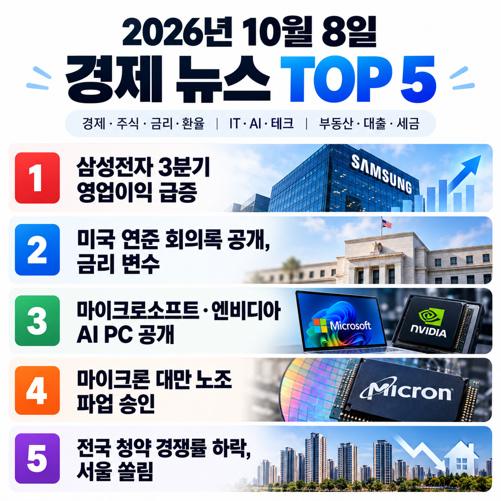 2026년 10월 8일 경제 뉴스 브리핑|삼성전자 실적·미국 금리·AI·부동산 핵심 5가지